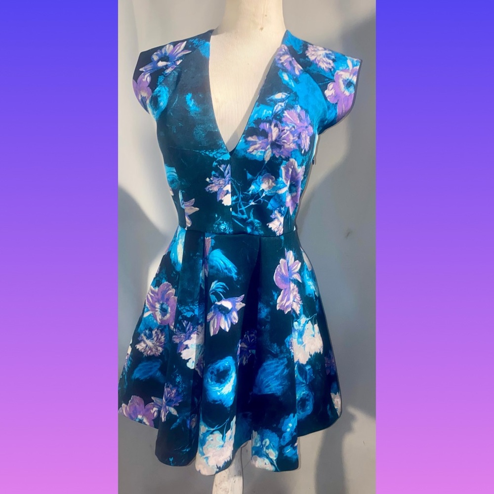 Guess Blue Sleeveless V-Neck Mini Dress Fit and Flare - Picture 5 of 7